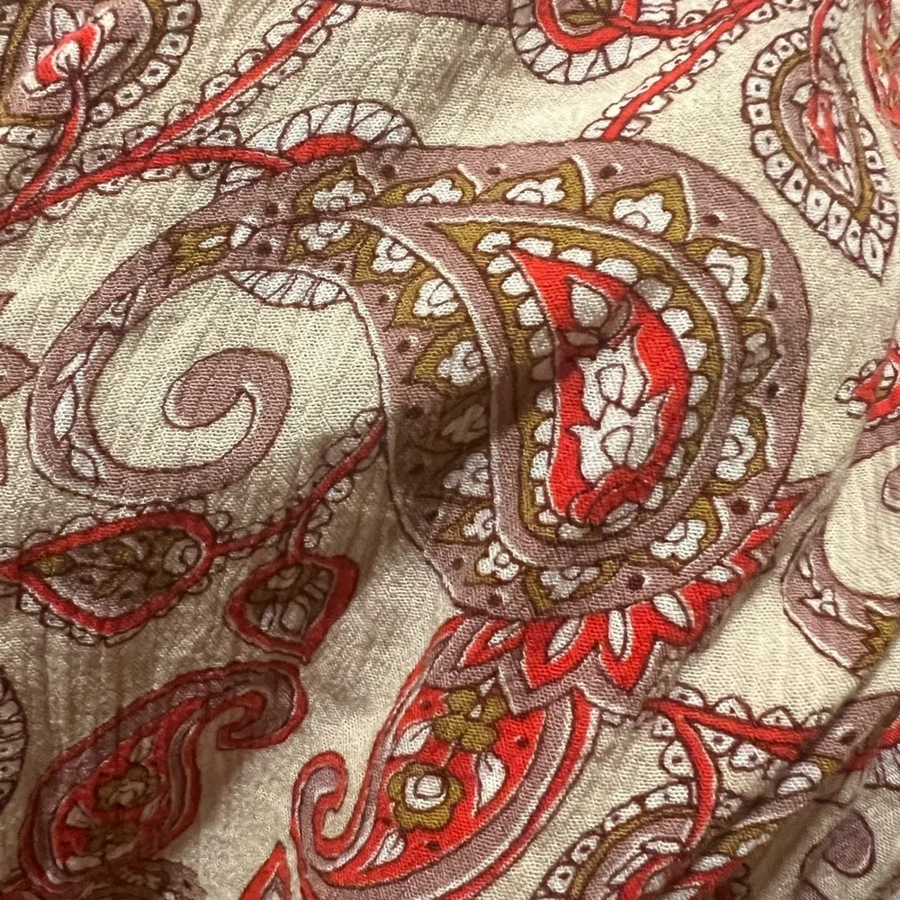 Show me your Mumu  rayon Pom Pom drawstring paisley dress   Red and taupe - Picture 3 of 11